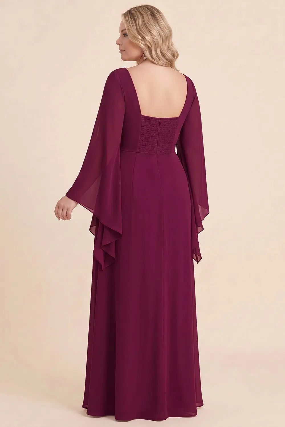 Vestido Largo de Noche Modelo 1050 con Mangas Acampanadas y Escote en V — vista 4