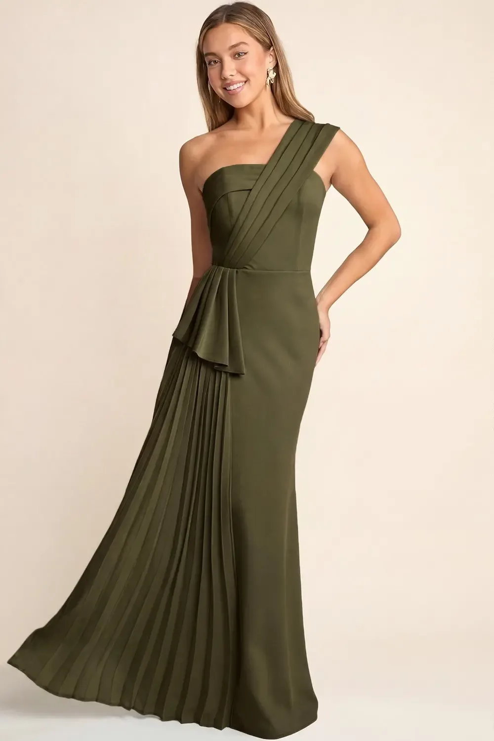 Vestido De Noche Largo Asimétrico Con Plisado Lateral | Modelo 1046 — vista 3