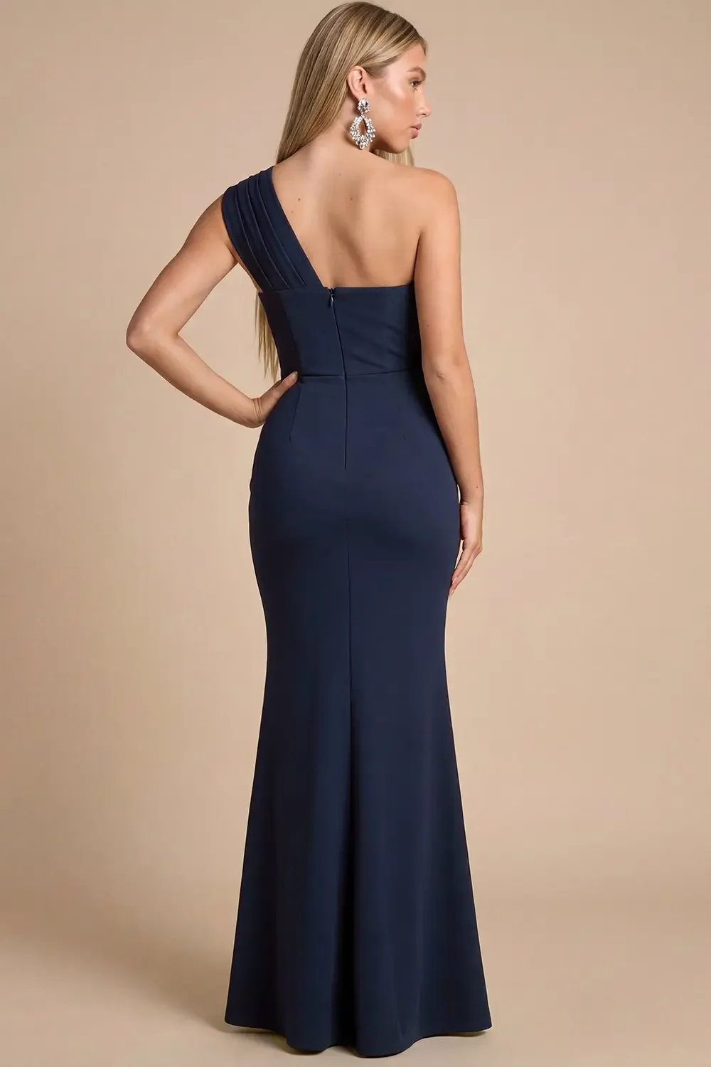 Vestido De Noche Largo Asimétrico Con Plisado Lateral | Modelo 1046 — vista 4