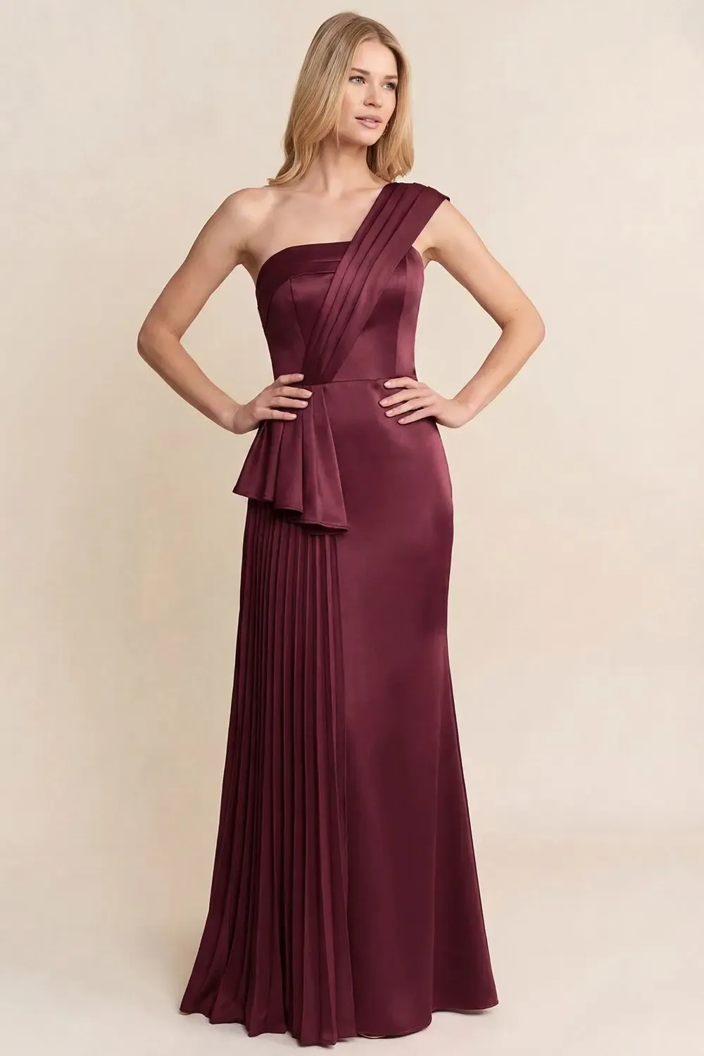Vestido De Noche Largo Asimétrico Con Plisado Lateral | Modelo 1046 — vista 5