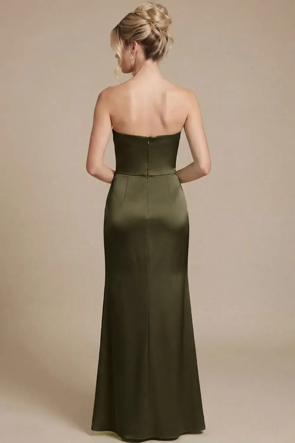 Vestido Largo De Noche Azul Marino Satinado Escote Corazón Strapless | Modelo EV995 — vista 4