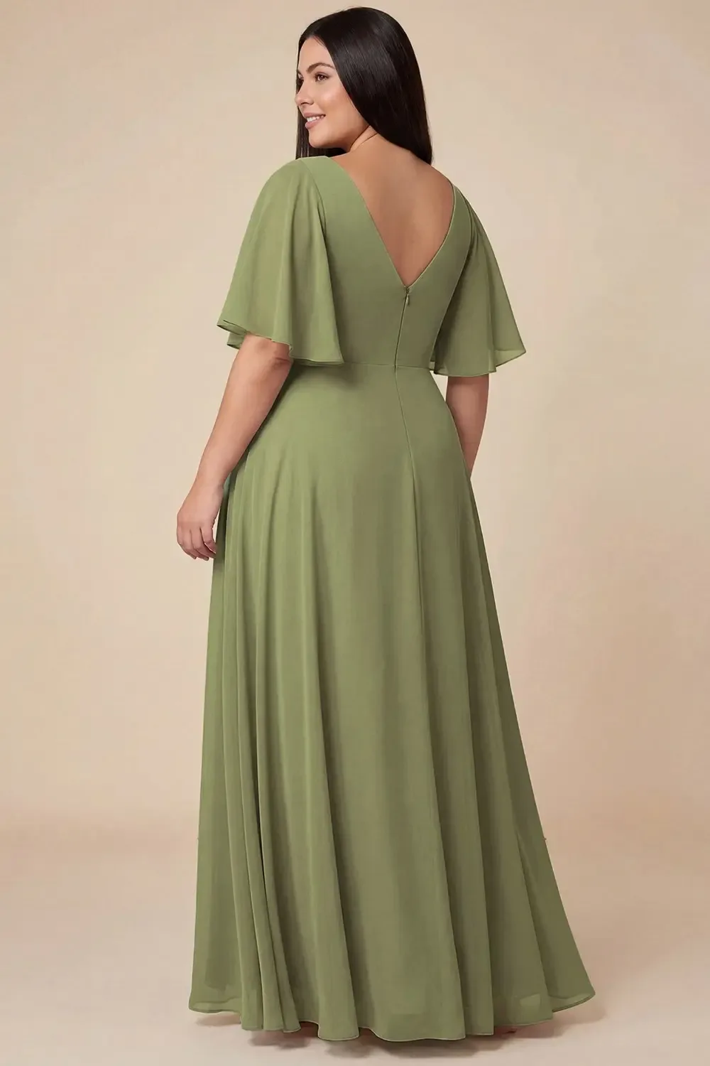 Vestido Largo De Chifón Con Mangas Mariposa | Modelo EV997 — vista 3