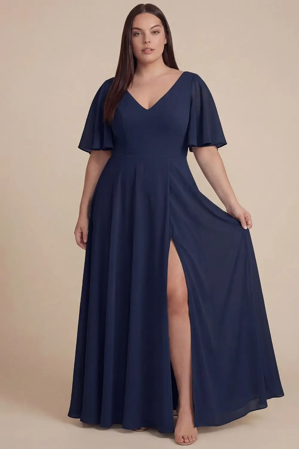 Vestido Largo De Chifón Con Mangas Mariposa | Modelo EV997 — vista 4