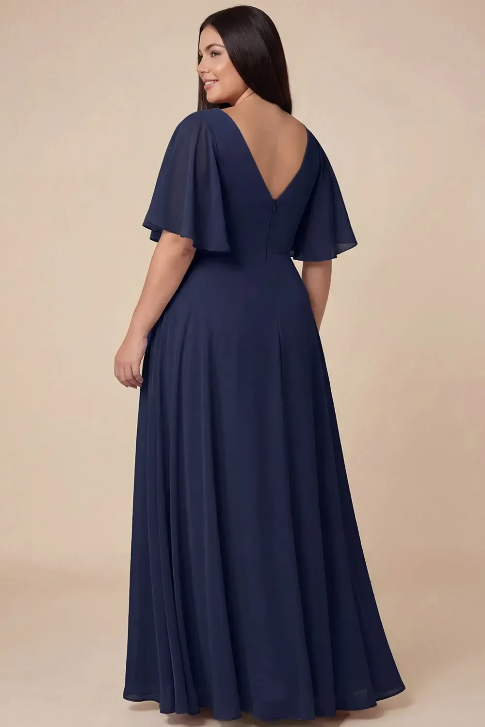 Vestido Largo De Chifón Con Mangas Mariposa | Modelo EV997 — vista 5