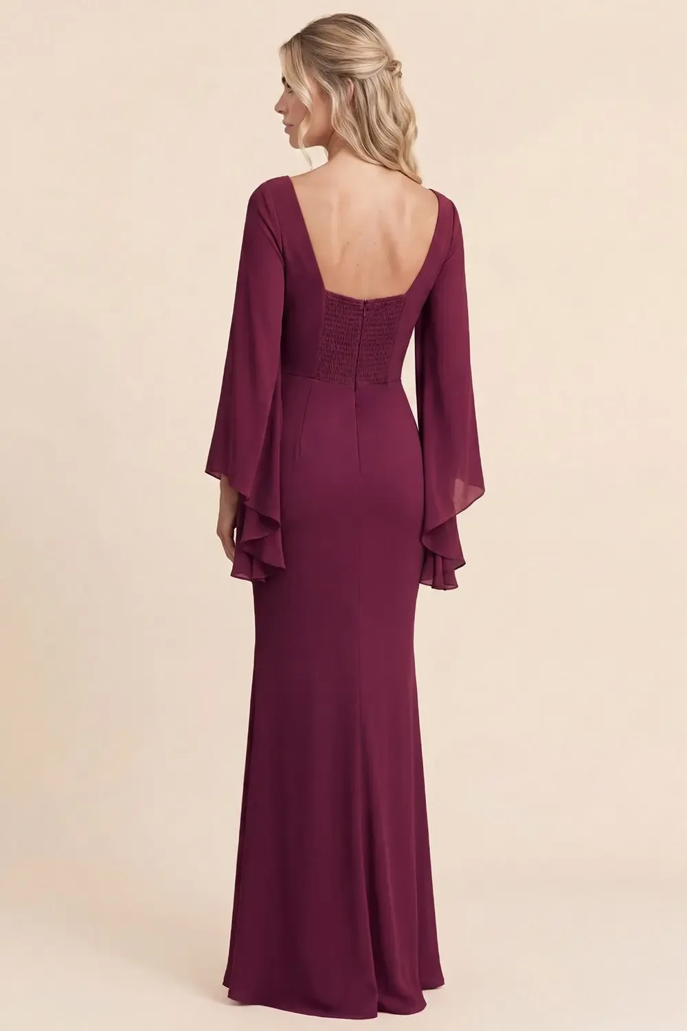 Vestido Largo De Noche Con Mangas Acampanadas Y Escote En V - Modelo EV1049 — vista 5