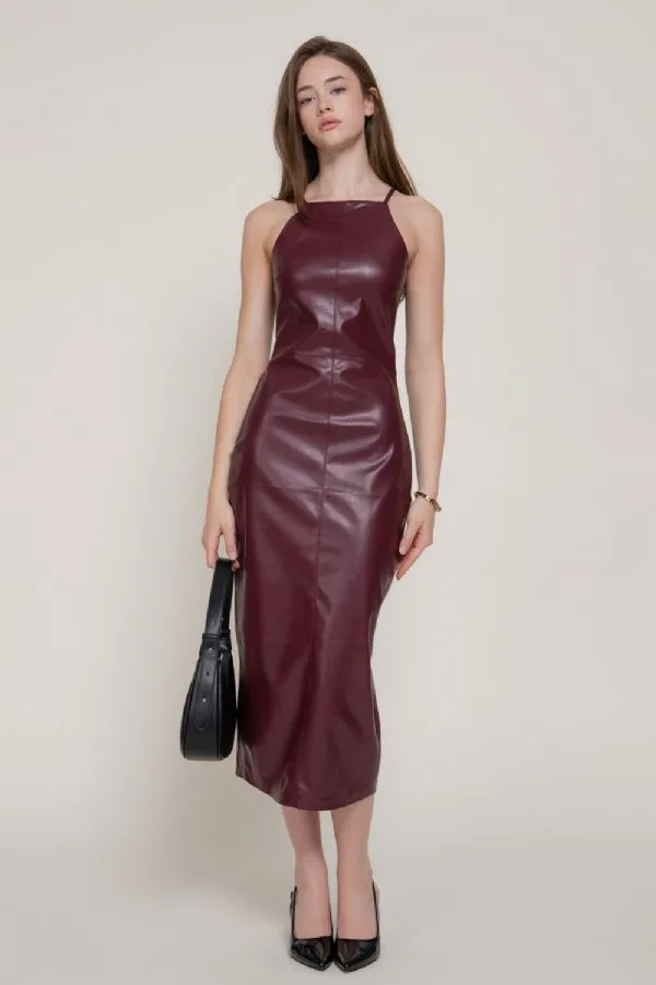 Vestido Sin Mangas Cuello Halter Piel Sintetica D15410 — vista 3