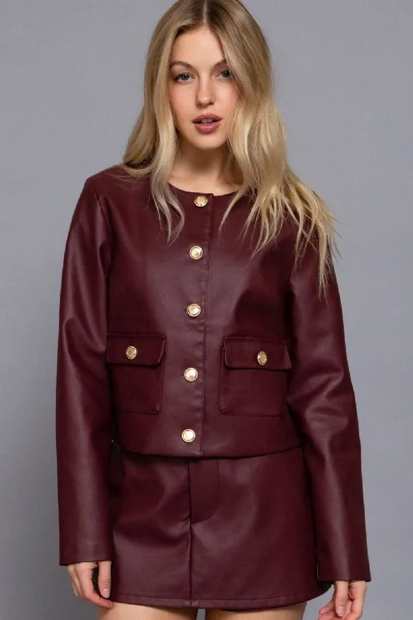Chaqueta De Piel Sintética Con Botones J14766
