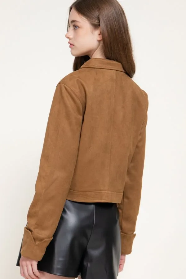 Chaqueta Larga De Ante Sintetico Con Tachuelas J15418