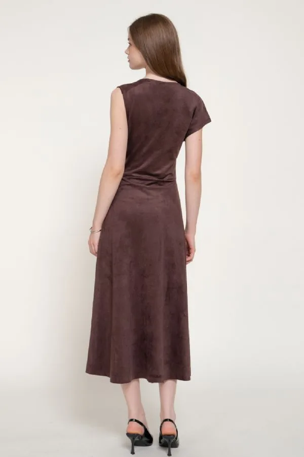 Vestido Midi Asimétrico Marrón Con Hebilla A La Cintura Para Mujer – Modelo D15421
