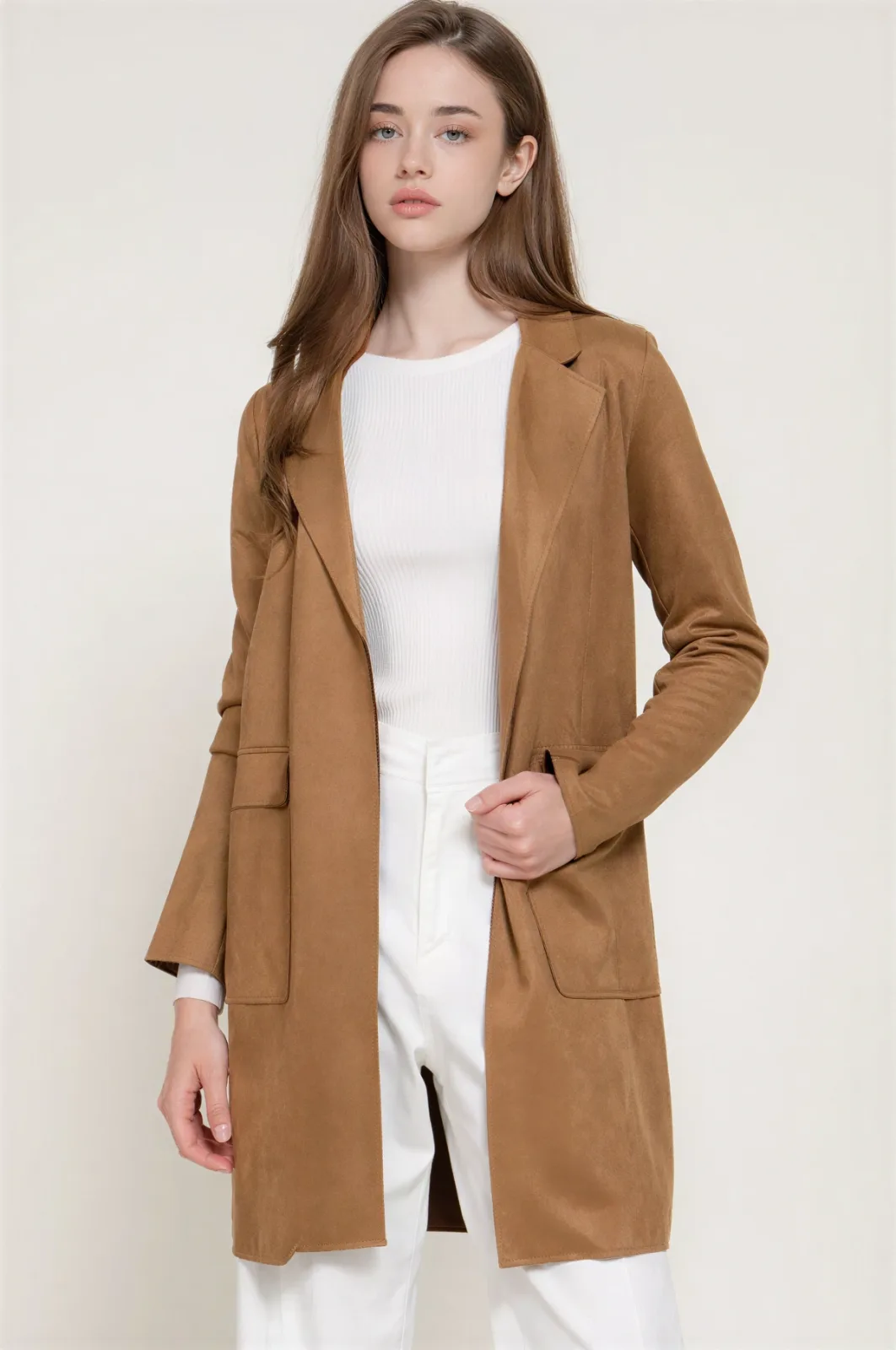 Ensamble Largo Casual Efecto Gamuza Con Solapas Para Dama – Modelo J12293