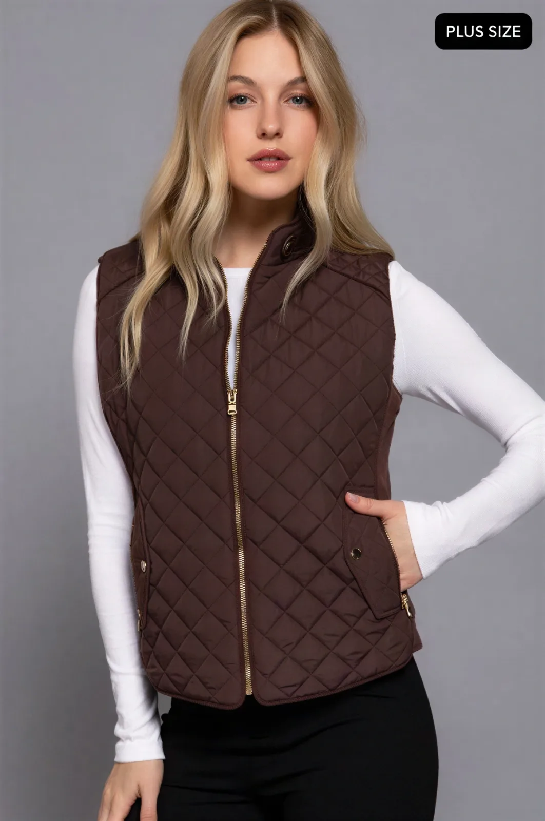 Chaleco Casual Acolchado Marrón Con Cierre Metálico Para Dama – Modelo J73542
