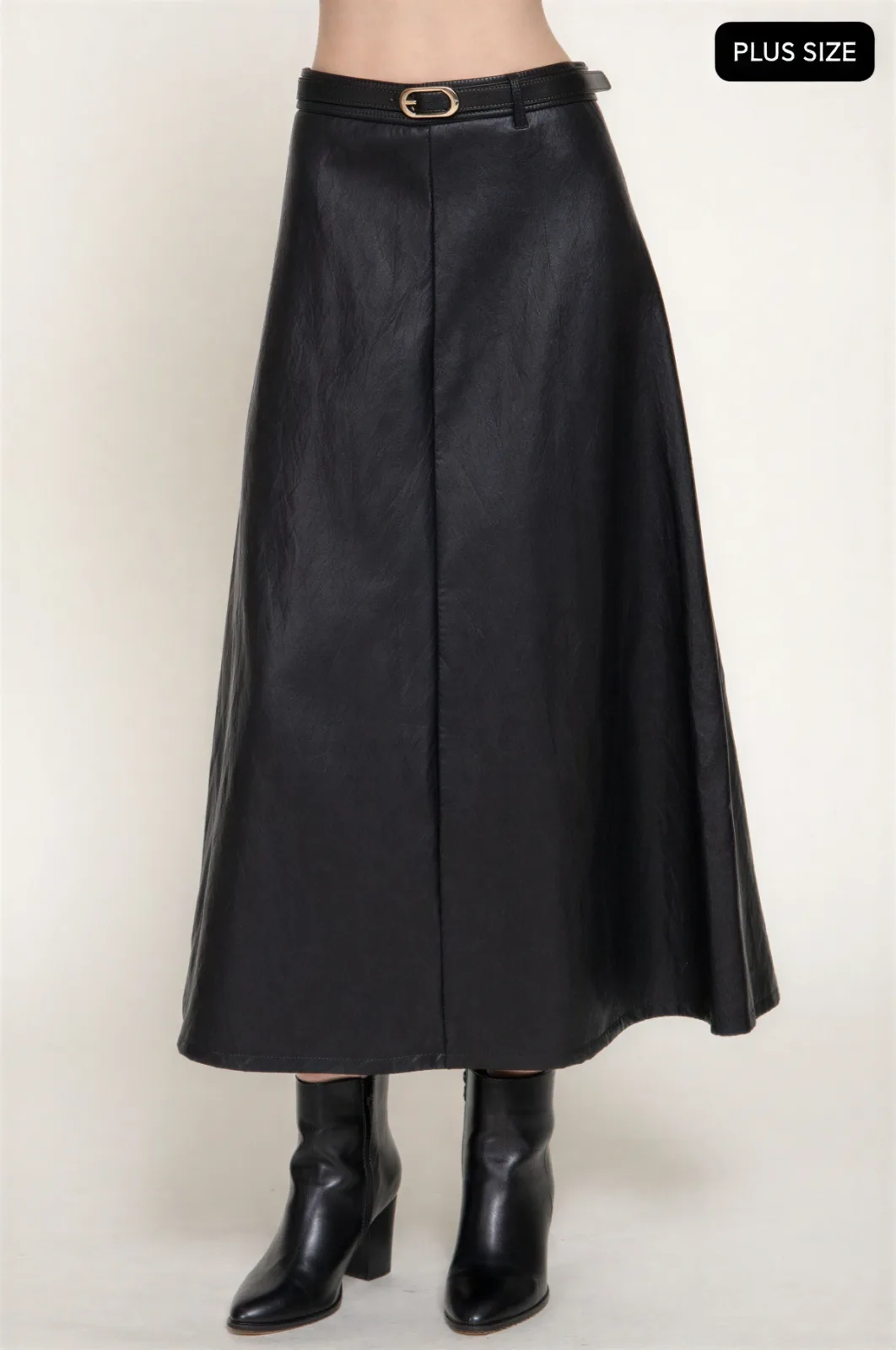 Falda Maxi Negras Efecto Piel Tallas Extra Con Cinturón Para Dama – Modelo S75407