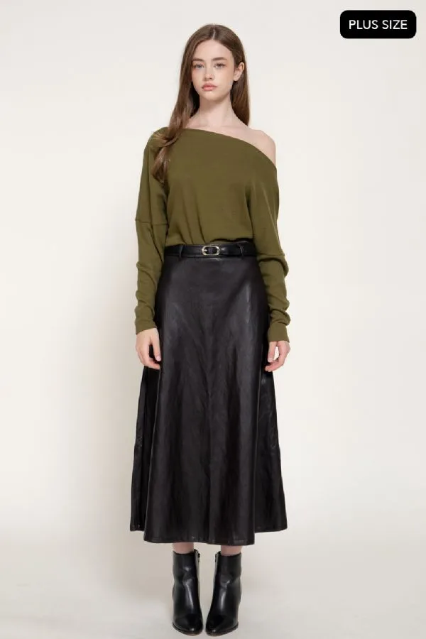 Falda Maxi Negras Efecto Piel Tallas Extra Con Cinturón Para Dama – Modelo S75407