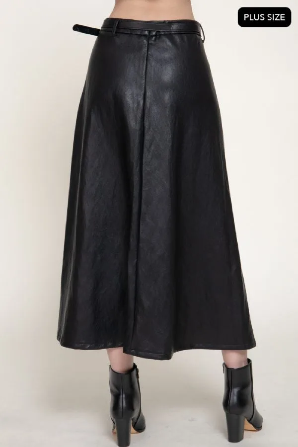 Falda Maxi Negras Efecto Piel Tallas Extra Con Cinturón Para Dama – Modelo S75407
