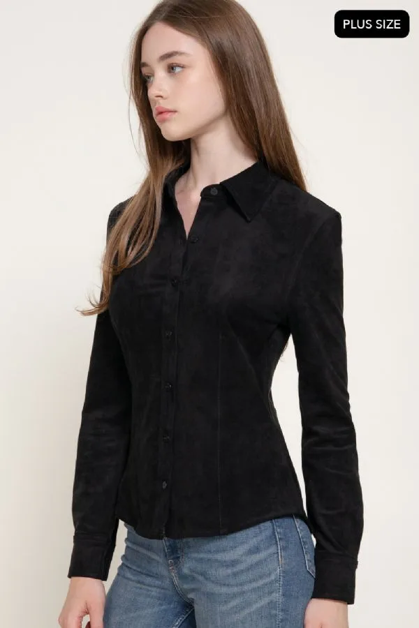 Camisa De Gamuza Sintética Manga Larga Para Dama Plus Size – Modelo T75423