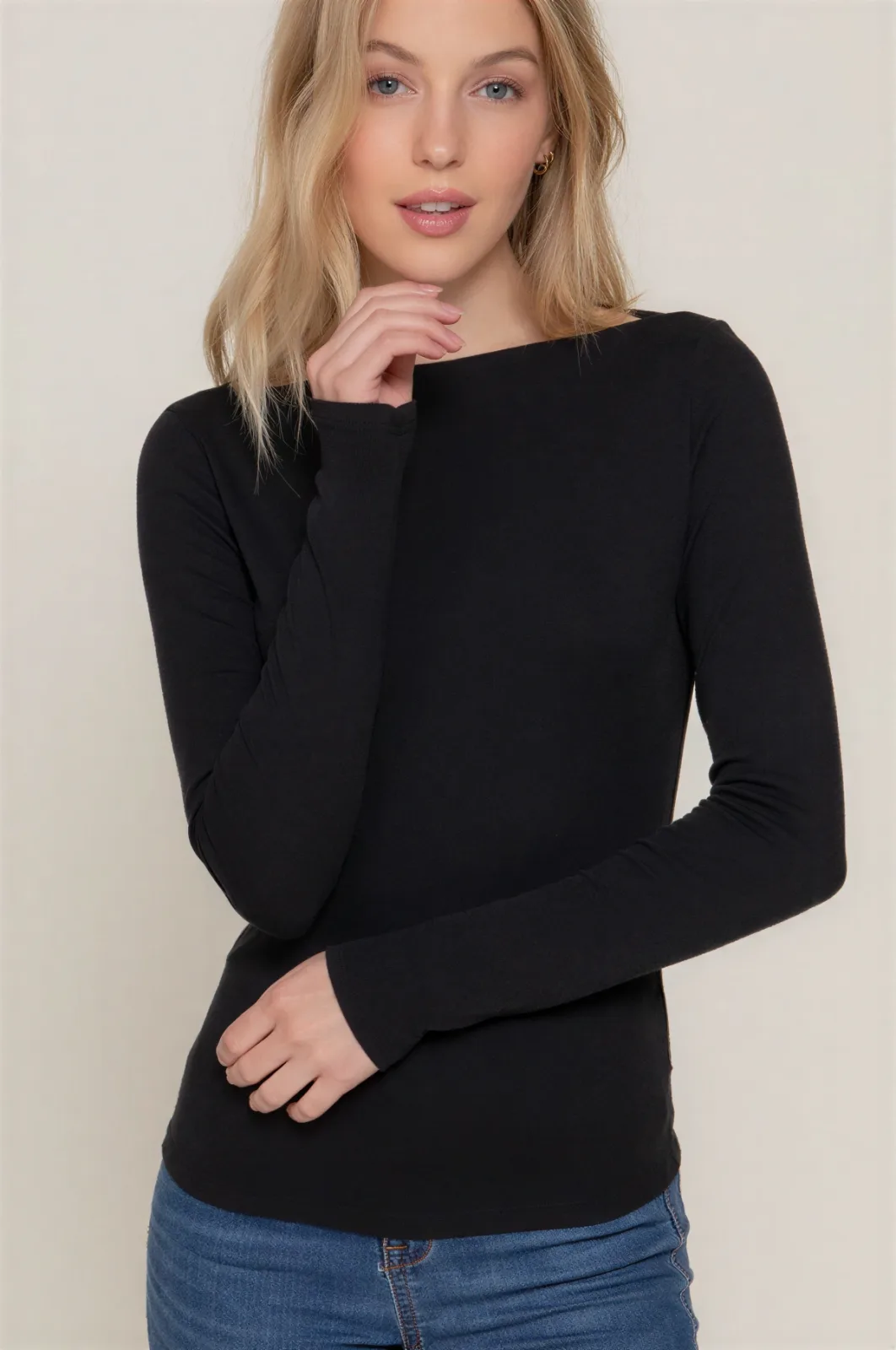 Blusa Casual De Punto Acanalado Escote Barco Para Dama – Modelo T14040