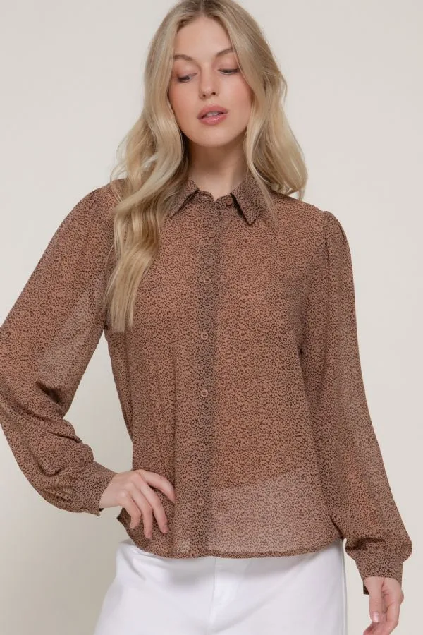 Camisa Casual De Mangas Abullonadas Y Estampado Animal Print Para Mujer – Modelo T14577