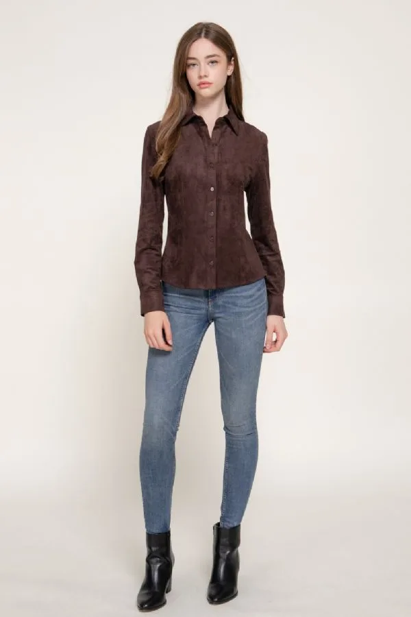Camisa De Gamuza Sintética Manga Larga Para Dama – Modelo T15423