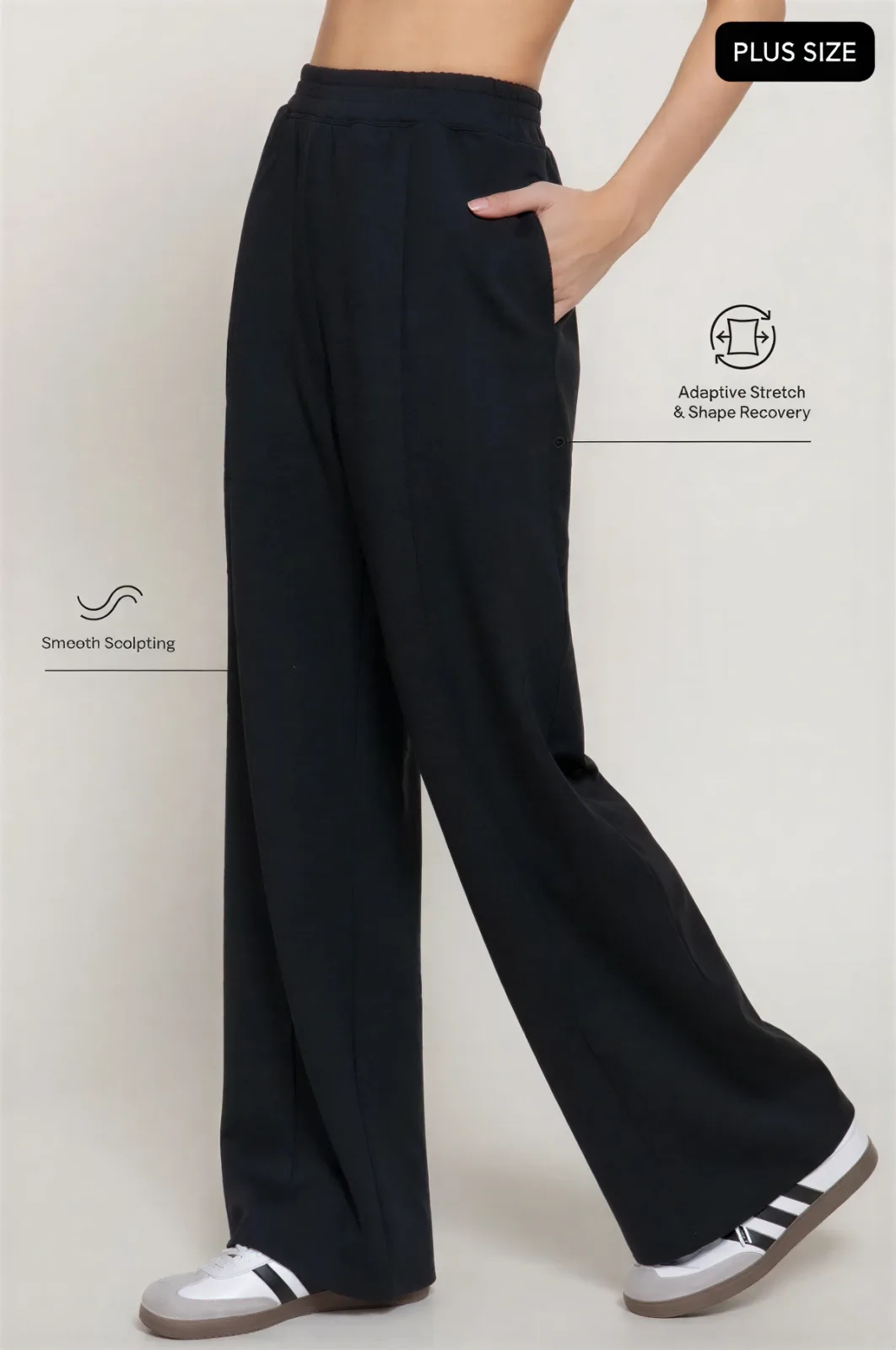 Pantalón Wide Leg Suave Plus Size Con Pretina Elástica Para Dama – Modelo P75155