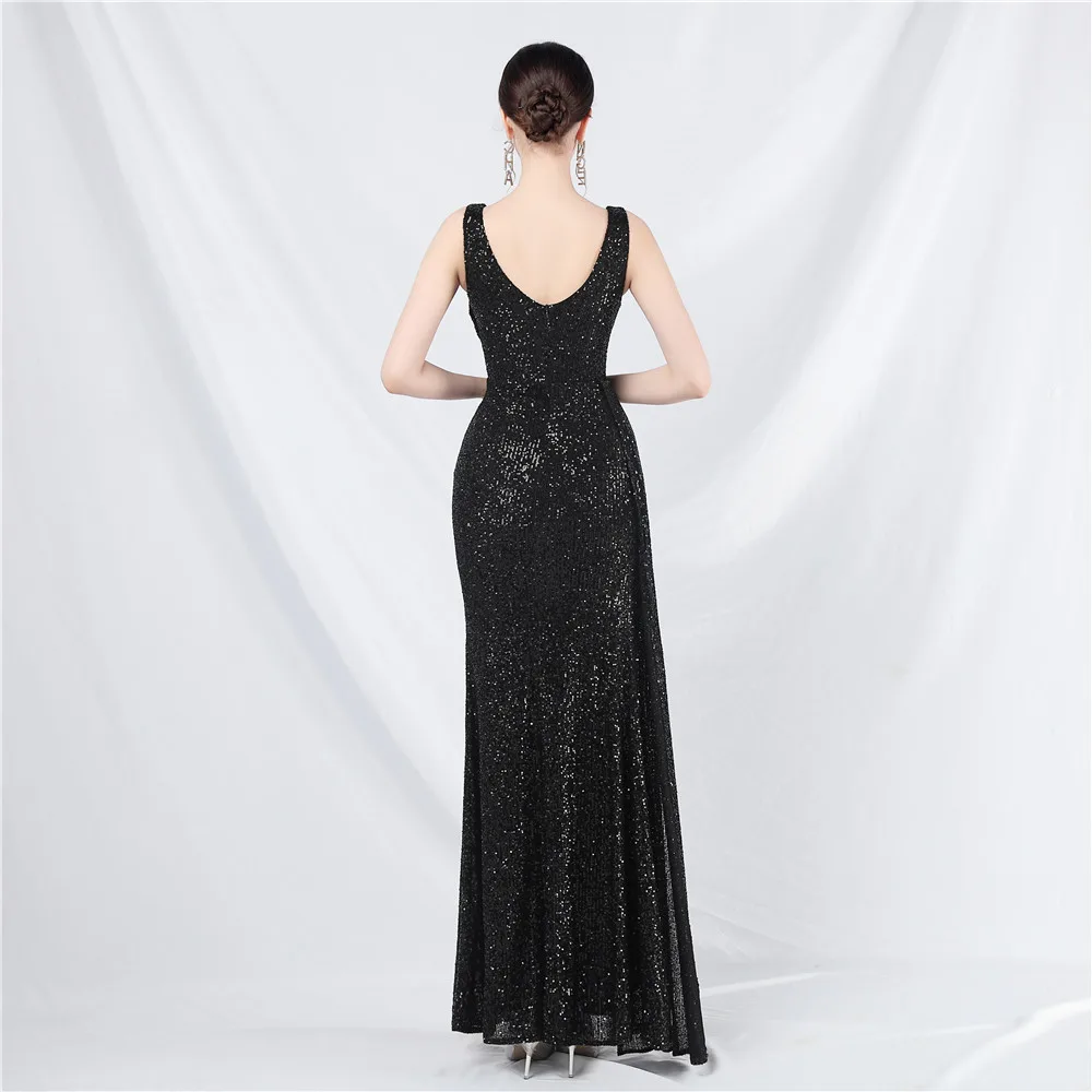 Vestido De Noche Largo De Lentejuelas Con Abertura Frontal Y Sobrefalda Lateral-ev703 — vista 6