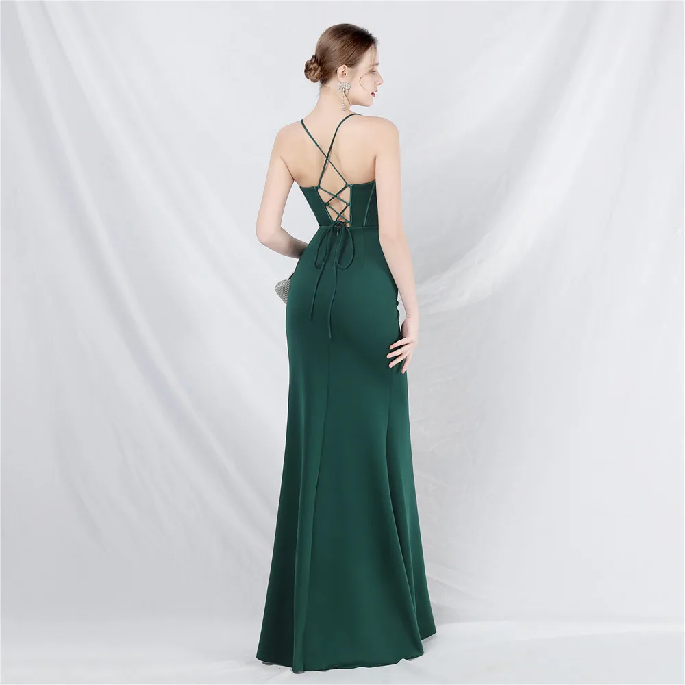 Vestido Largo De Noche Con Corsé De Varillas, Espalda Encordada Y Abertura - Modelo EV711 — vista 2