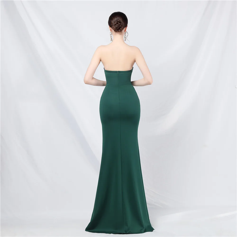 Vestido Largo De Noche Strapless Con Corsé De Varillas, Escote Corazón Y Abertura En Pierna - Modelo EV710 — vista 2