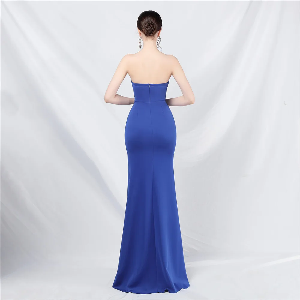 Vestido Largo De Noche Strapless Con Corsé De Varillas, Escote Corazón Y Abertura En Pierna - Modelo EV710 — vista 6