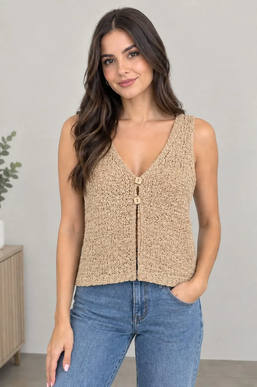 Chaleco Tejido Casual Para Mujer Con Escote V Y Botones De Madera – Modelo B5st1030 — vista 2