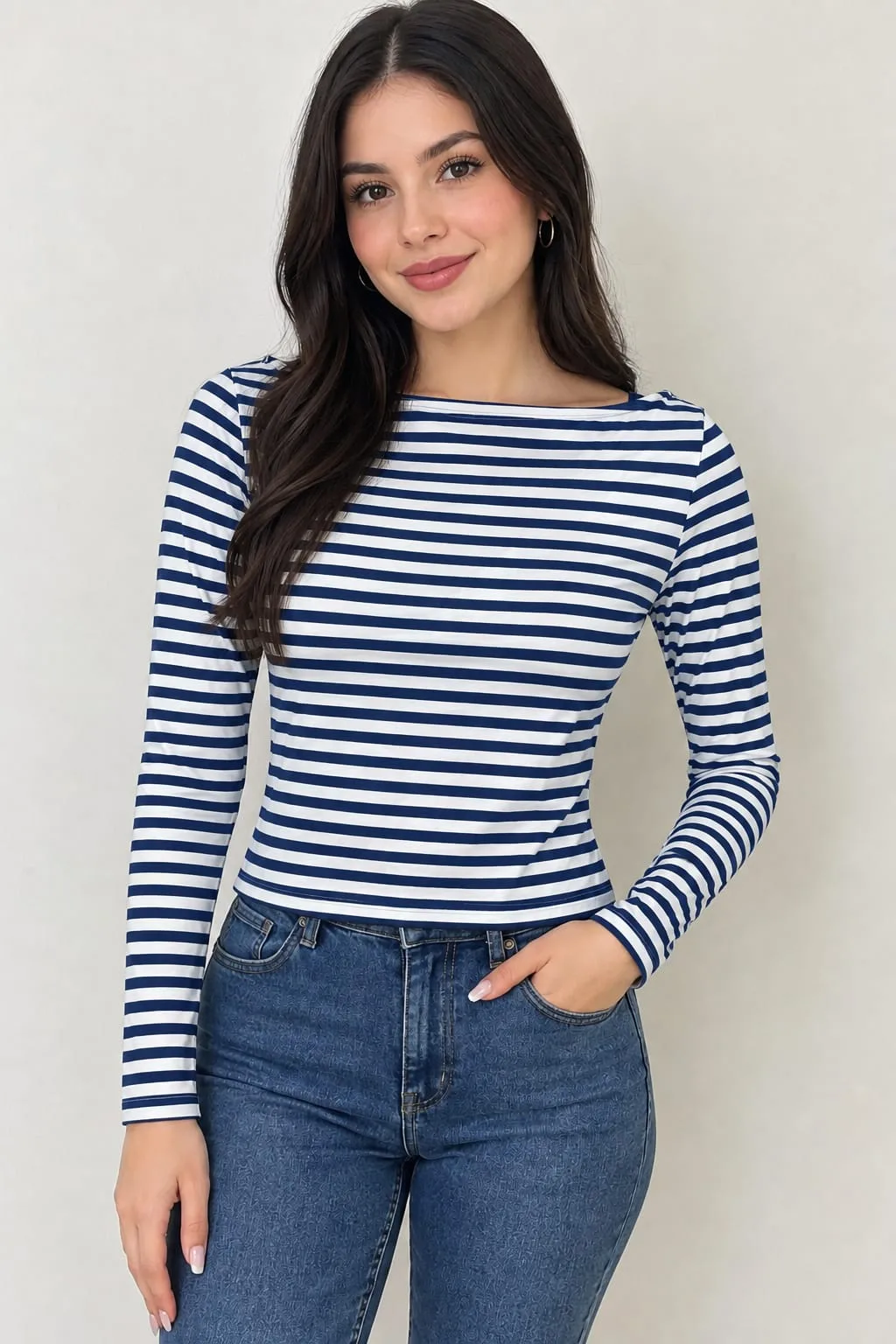 Blusa Casual De Manga Larga A Rayas Marineras Para Dama – Modelo Tw2355