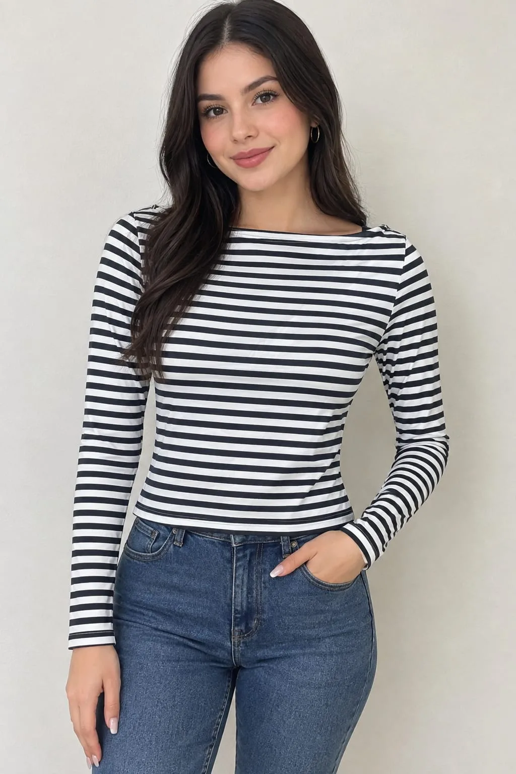 Blusa Casual De Manga Larga A Rayas Marineras Para Dama – Modelo Tw2355 — vista 2