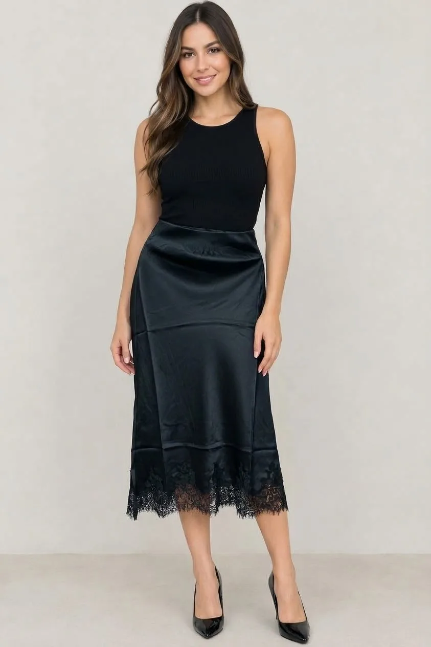 Falda Casual Satinada Con Detalle De Encaje – Mod. Tw2418 — vista 2