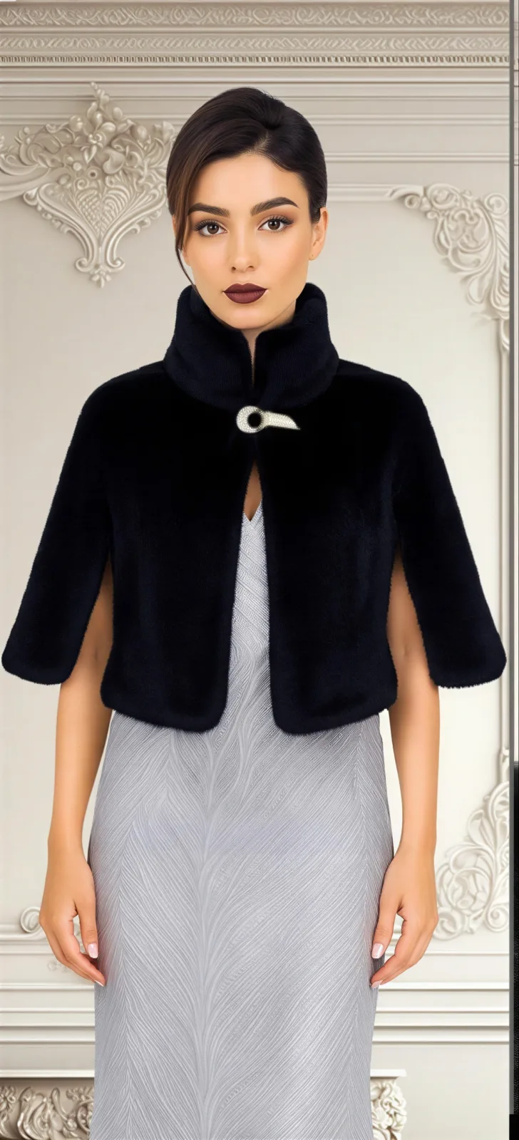 Estola De Piel Sintética Con Cuello Alto Y Broche De Gala – Modelo 200303