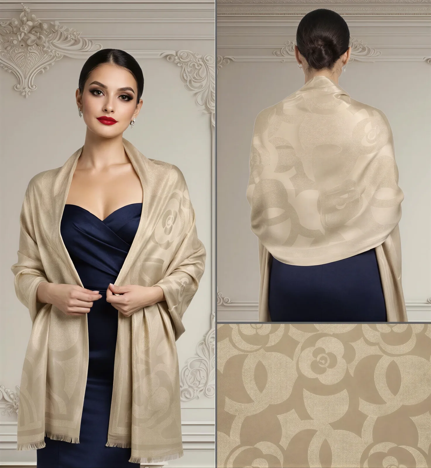 Pashmina De Dama Elegante Con Estampado Floral - Modelo 224f4