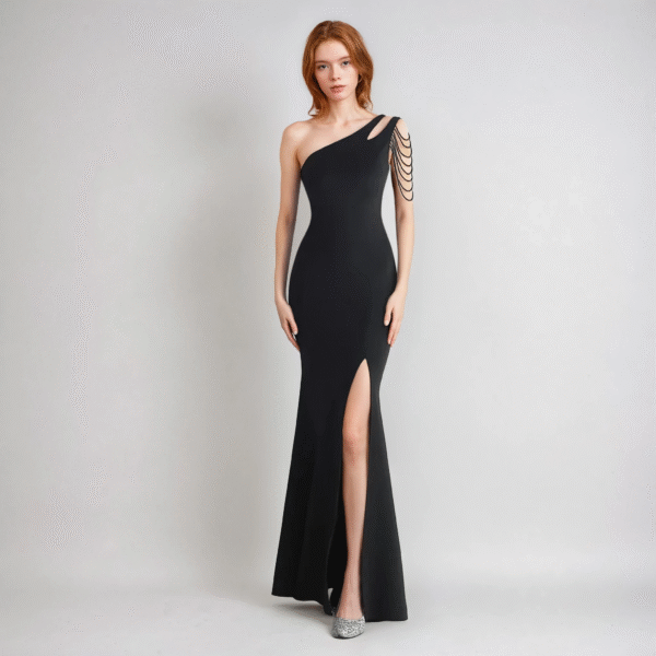Vestido Largo de Fiesta Asimétrico con Detalle de Cadenas – Modelo EV712 - Imagen 4