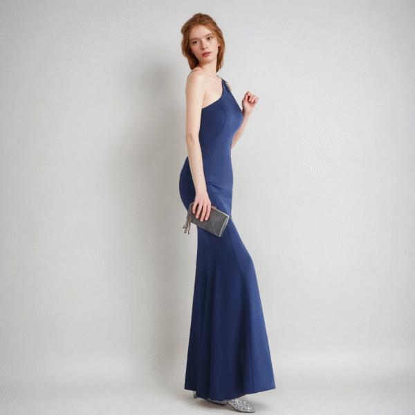 Vestido Largo de Fiesta Asimétrico con Detalle de Cadenas – Modelo EV712 - Imagen 3